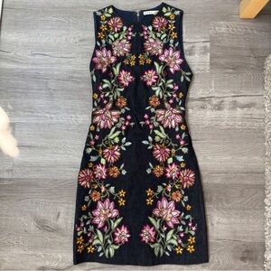 Alice + Olivia Black Floral Embroidered Mini Dress